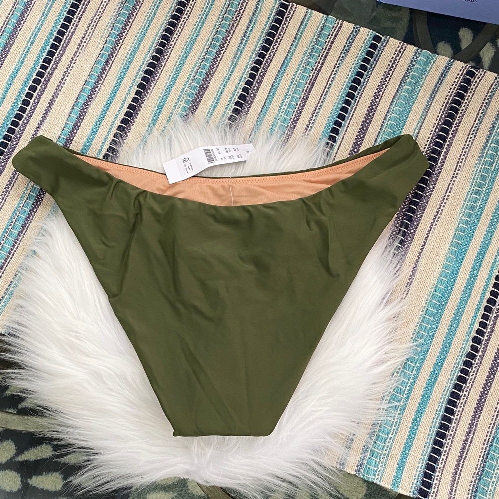 J.Crew curved high waist cheeky military green bikini bottoms size medium - Picture 2 of 5